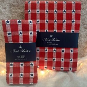 Brooks Brothers Americana Plaid Stars 60x104” Tablecloth And 8 Pc Napkin Set New